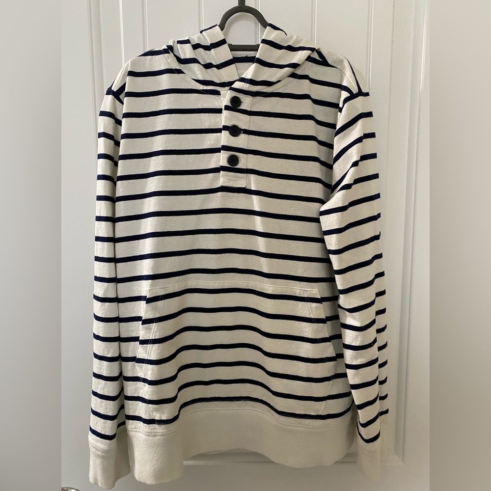 Crewcuts Ivory and Black Striped Hoodie with Front Pocket